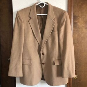 Sergio Valente Mens 42R Tan Vtg Camel Hair Fully Lined 2 Button Blazer Suit Coat